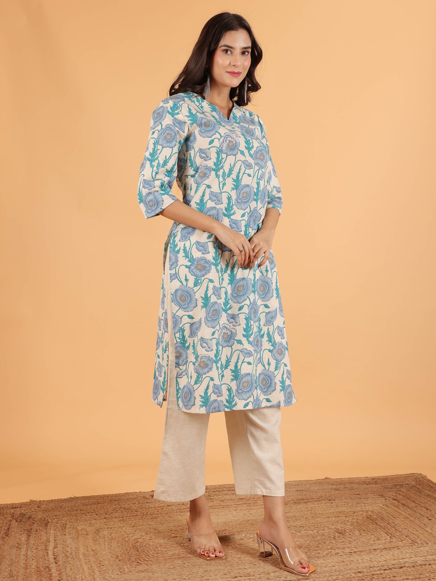 Linen Cotton Floral Kurta