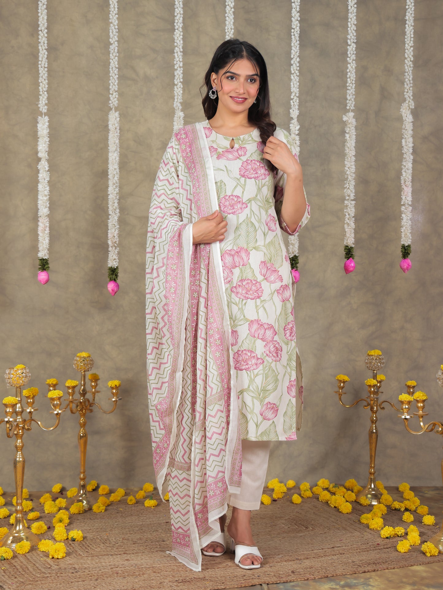 Cotton Voile Chevron Off White Dupatta