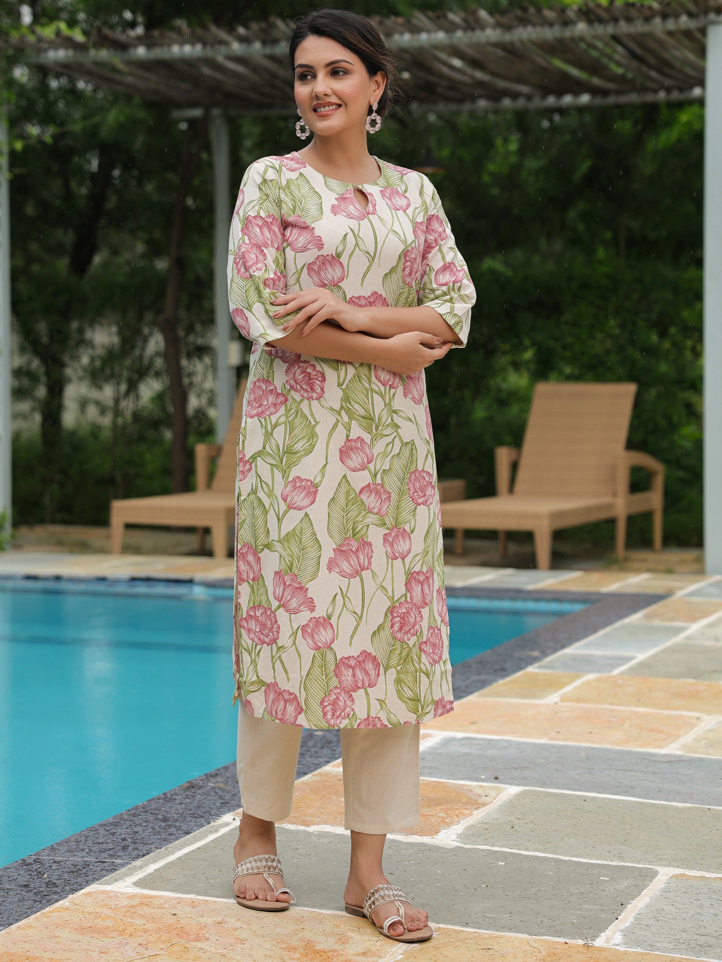 Linen Cotton Floral Kurta