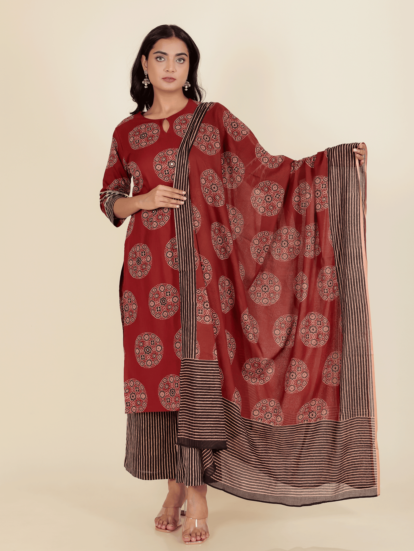 Voile Cotton Ajrakh Red Dupatta