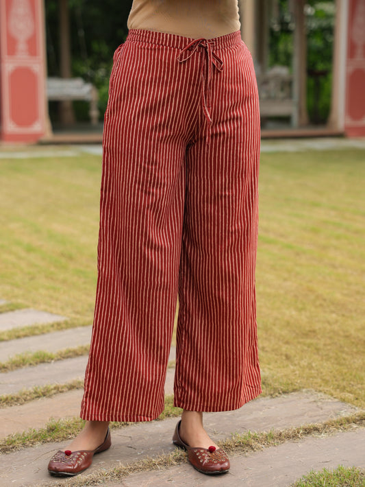 Soft Cotton Striped Red Palazzo