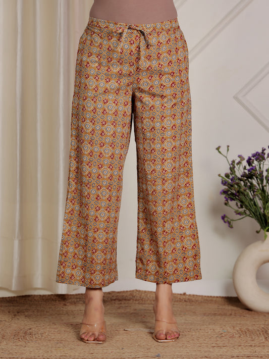 Soft Cotton Ajrakh Brown Palazzo