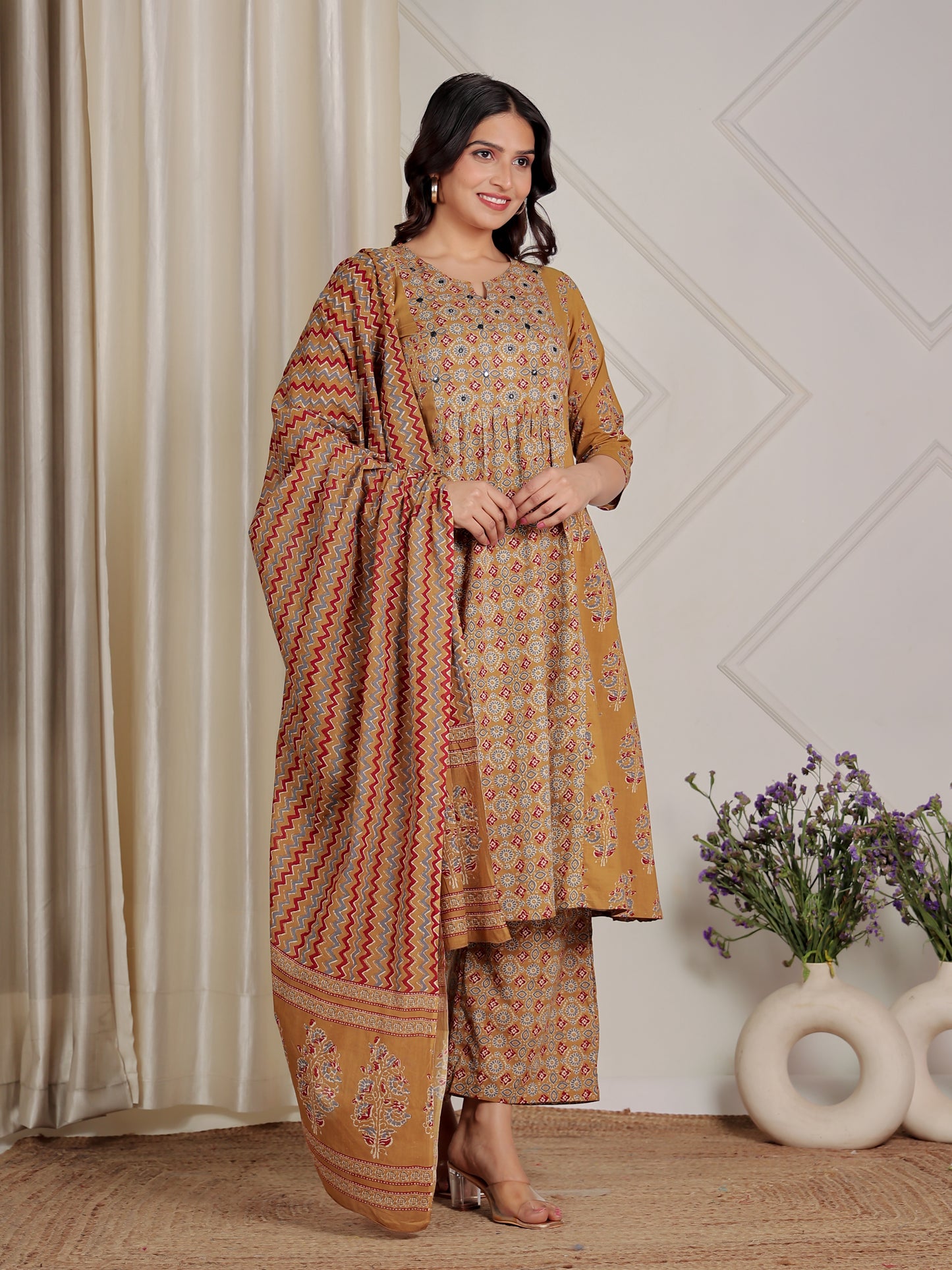 Voile Cotton Chevron Yellow Dupatta