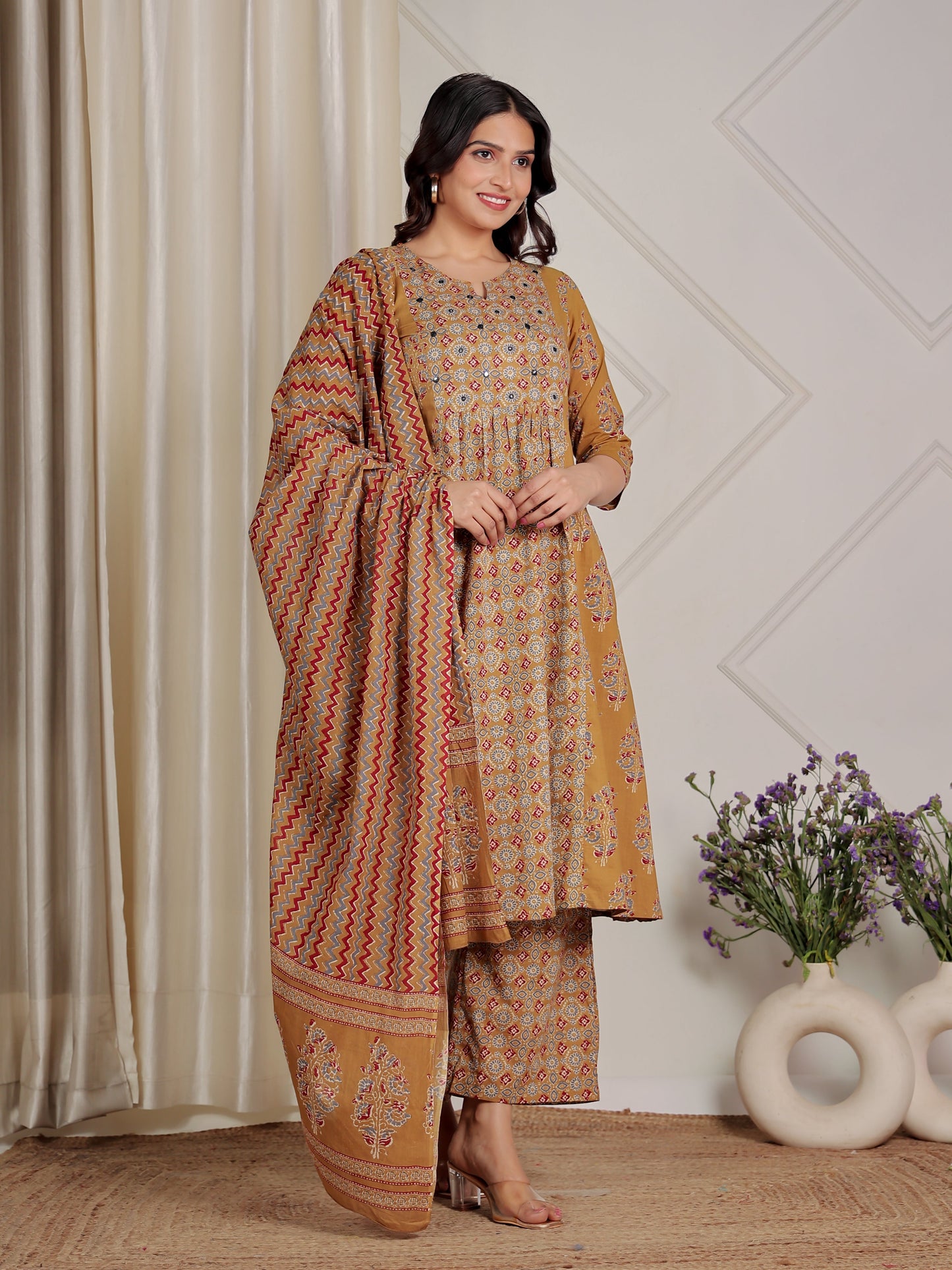 Voile Cotton Chevron Yellow Dupatta