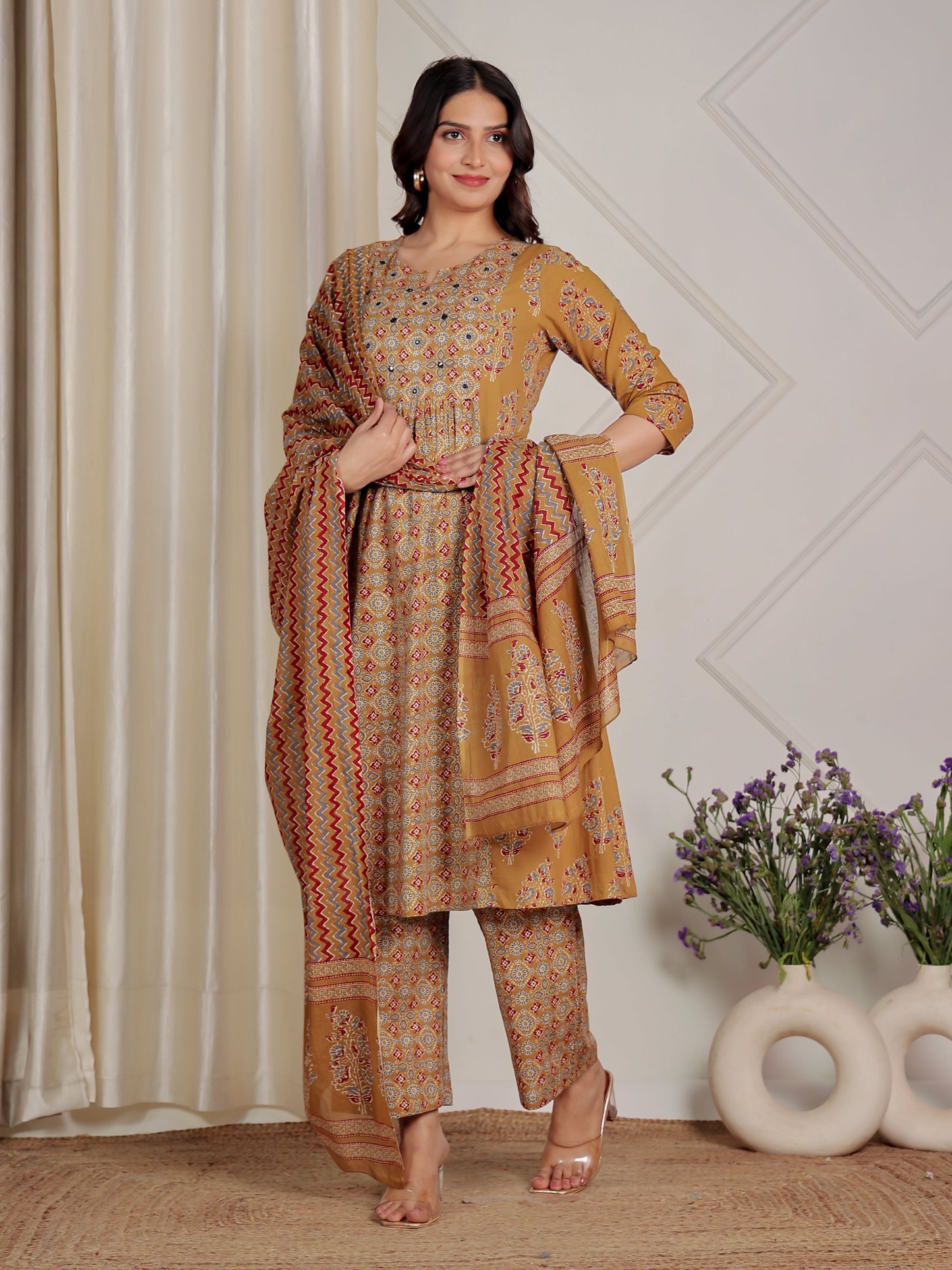 Voile Cotton Chevron Yellow Dupatta