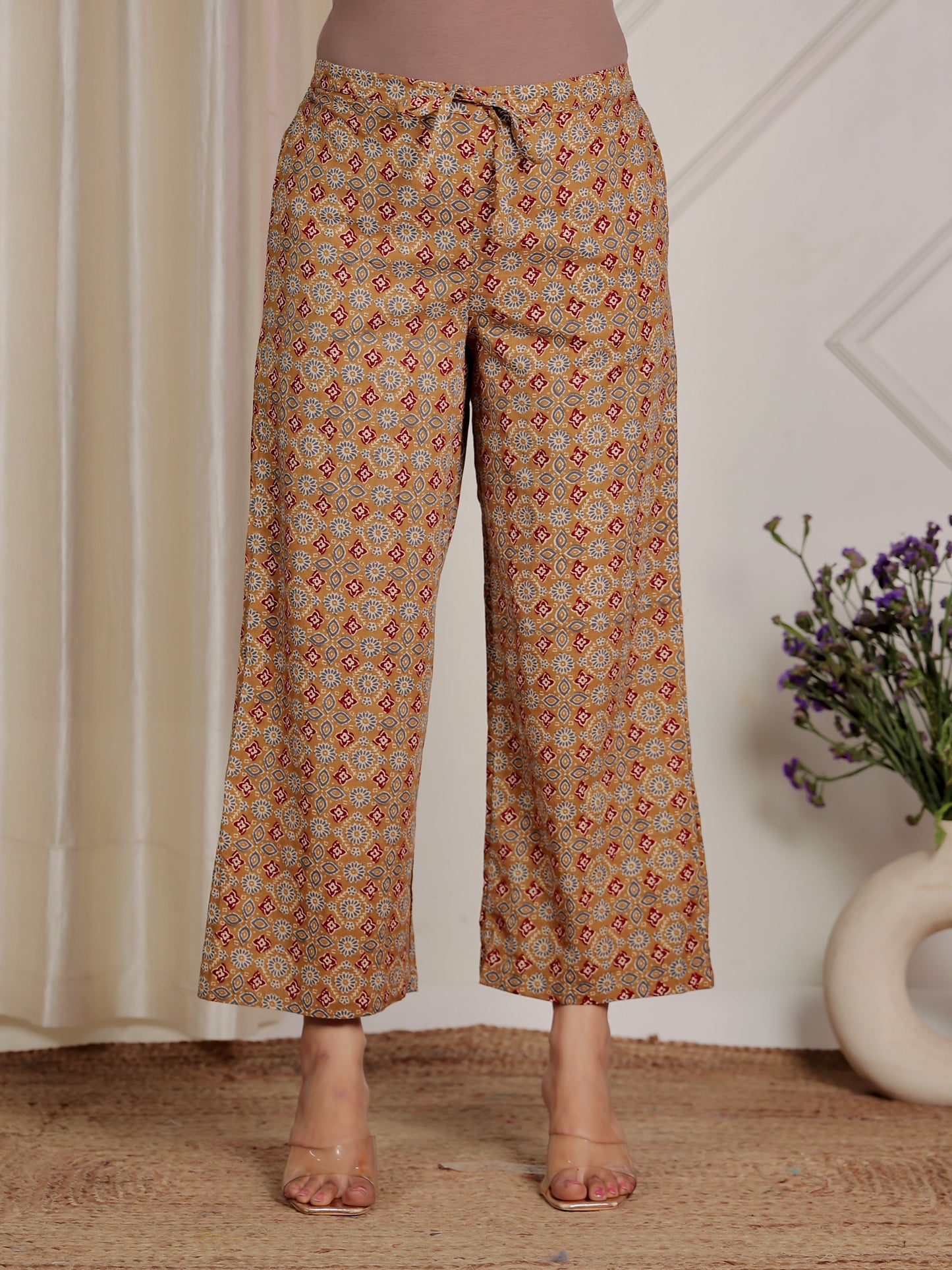 Soft Cotton Ajrakh Panelled Mustard Kurta