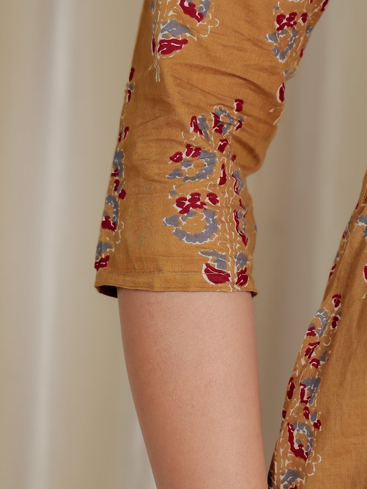 Soft Cotton Ajrakh Flared Mustard Kurta