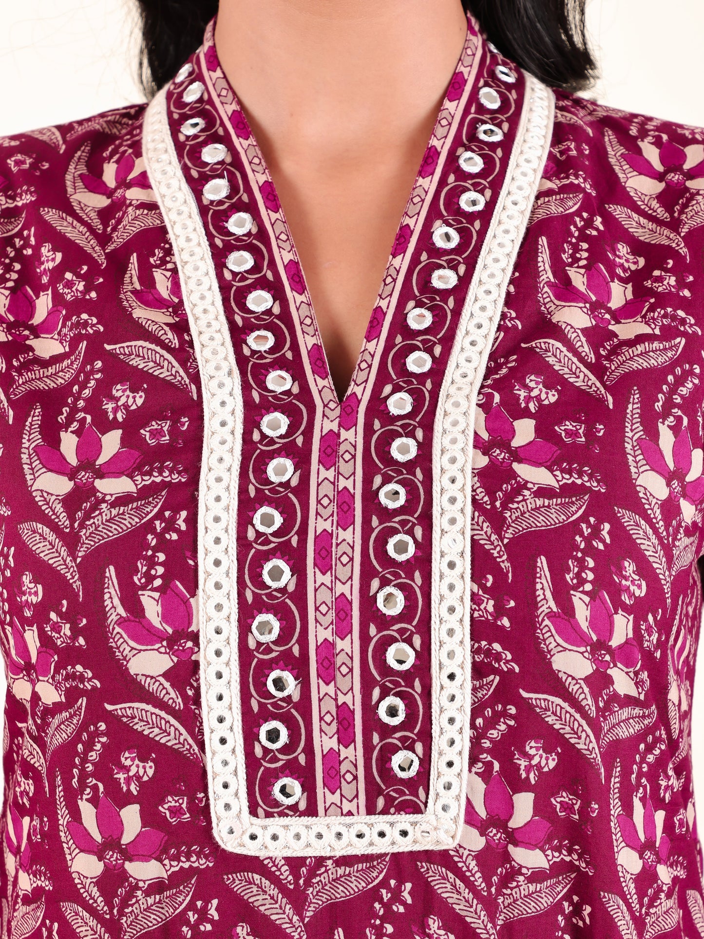 Soft Cotton Floral Straight Maroon Kurta