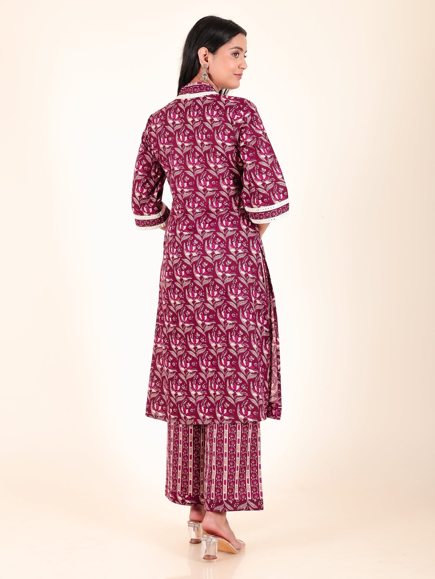 Soft Cotton Floral Straight Maroon Kurta