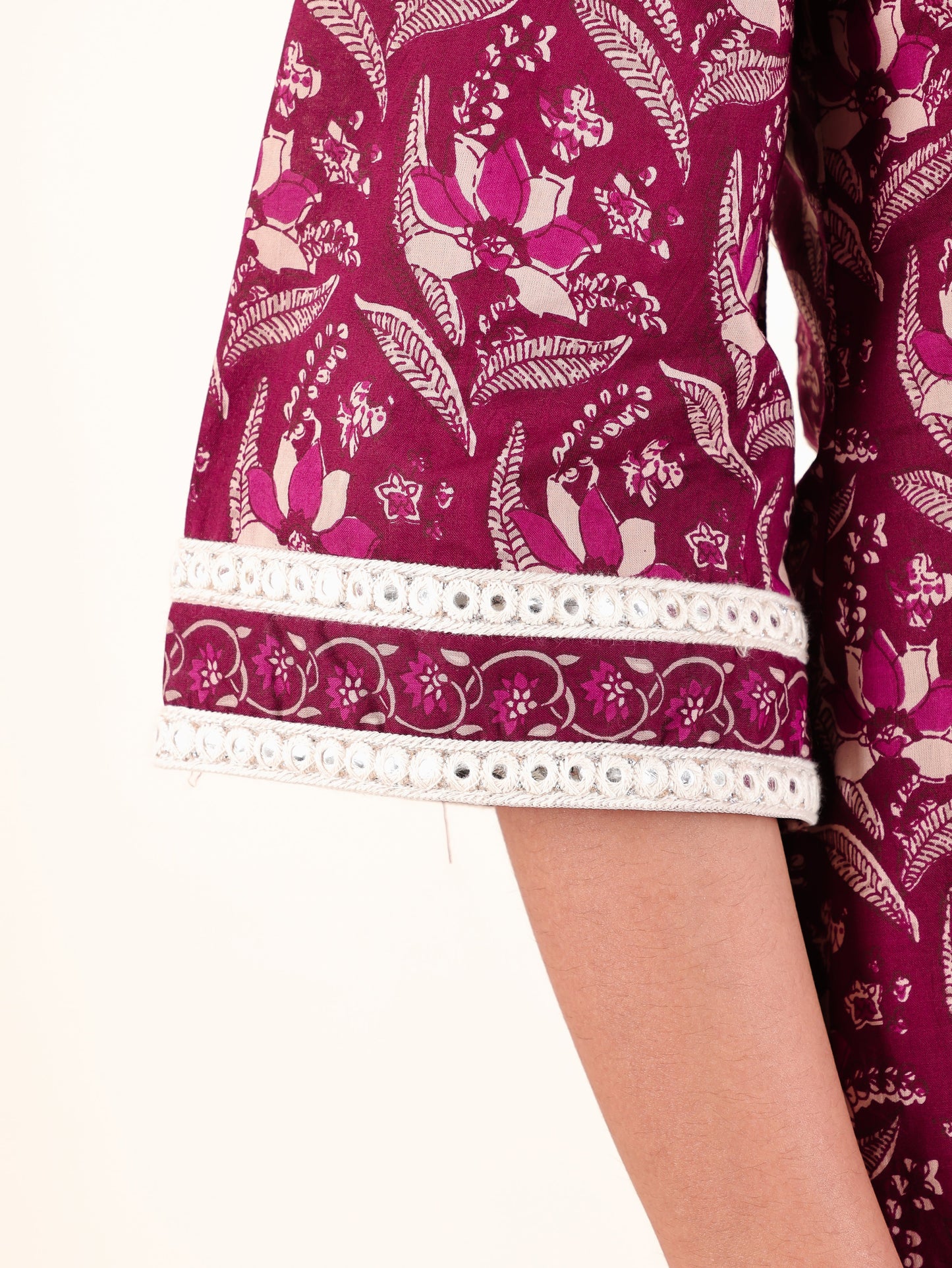 Soft Cotton Floral Straight Maroon Kurta