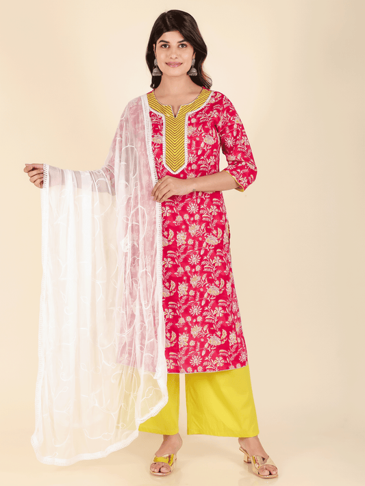 Soft Cotton Floral Straight Red Kurta