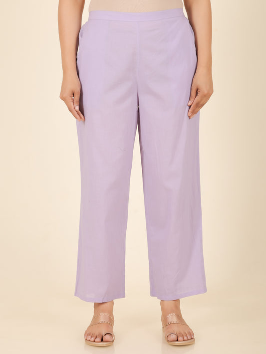 Soft Cotton Solid Purple Straight Trousers