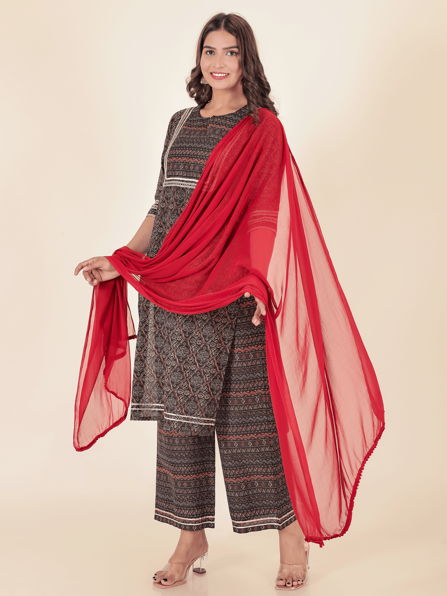 Chiffon Solid Red Dupatta