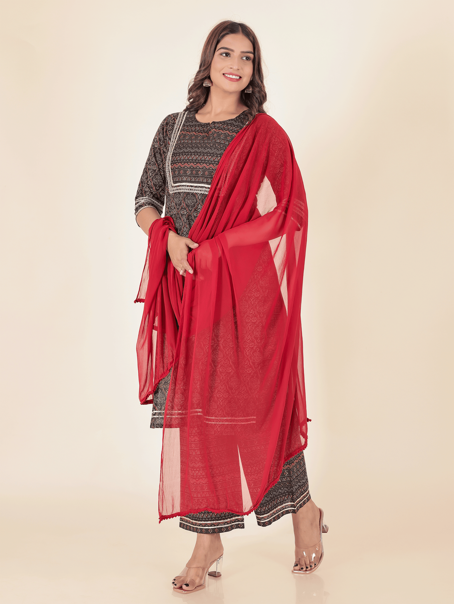 Chiffon Solid Red Dupatta