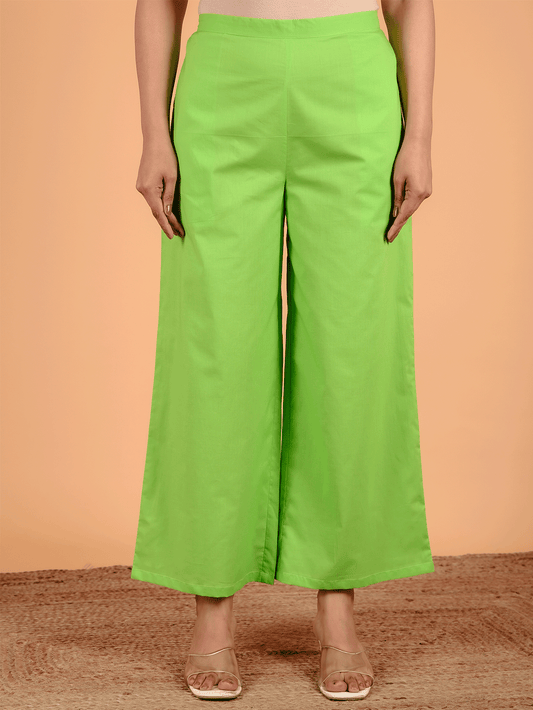 Soft Cotton Solid Green Palazzo