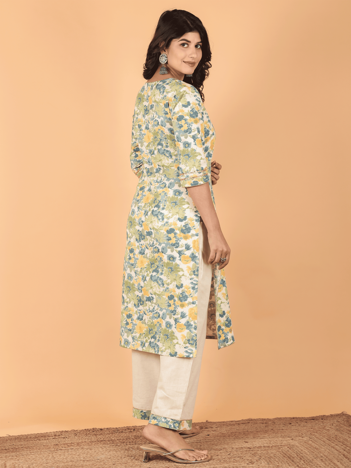 Linen Cotton Floral Kurta