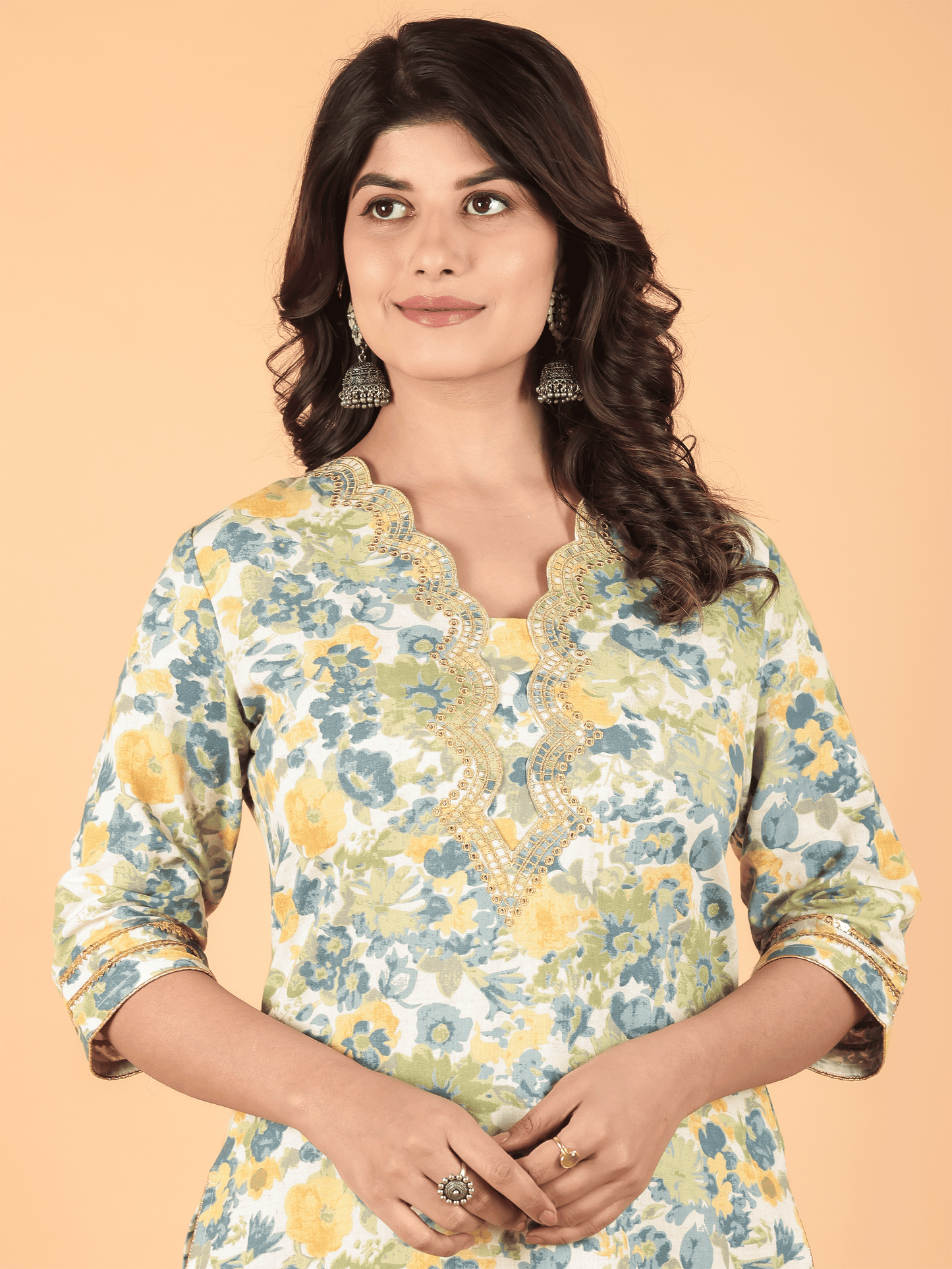 Linen Cotton Floral Kurta