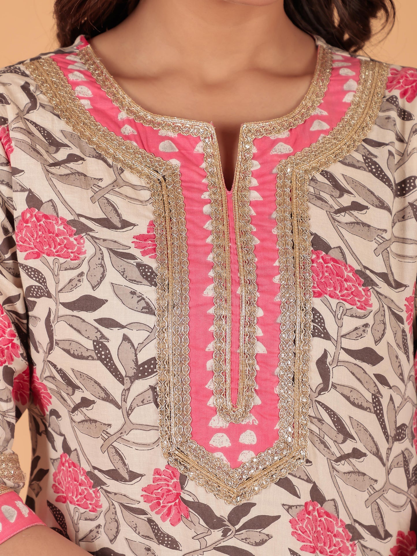 Soft Cotton Floral Straight Pink Kurta