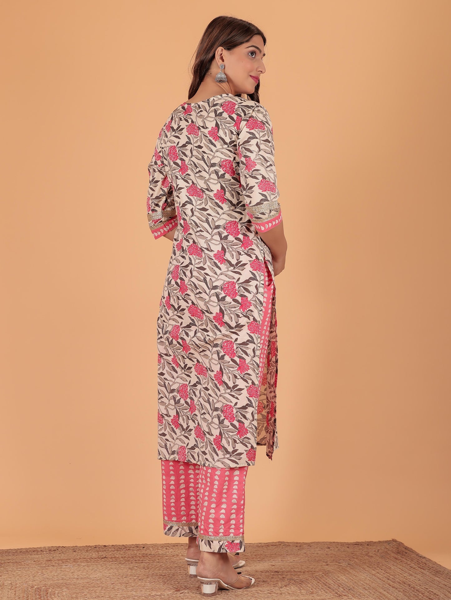 Soft Cotton Floral Straight Pink Kurta
