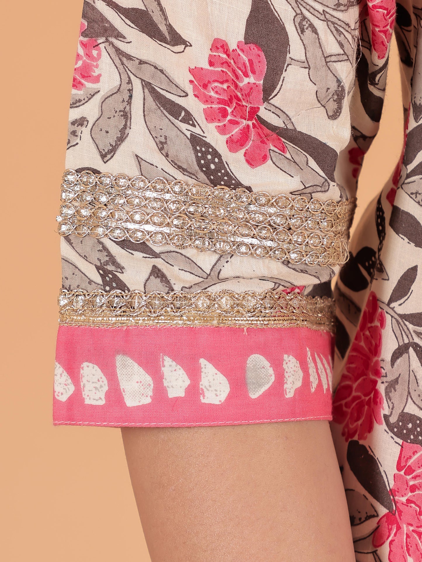 Soft Cotton Floral Straight Pink Kurta