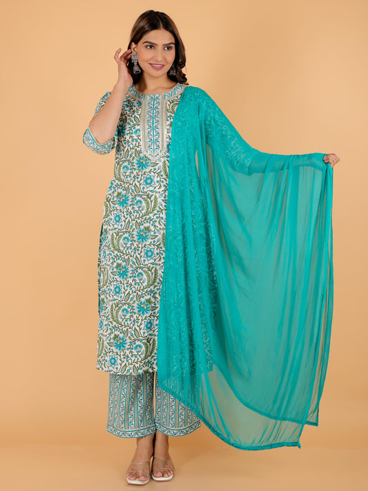 Chiffon Solid Turquoise Dupatta