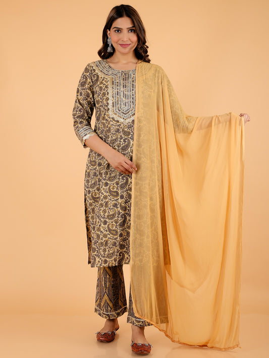 Chiffon Solid Beige Dupatta
