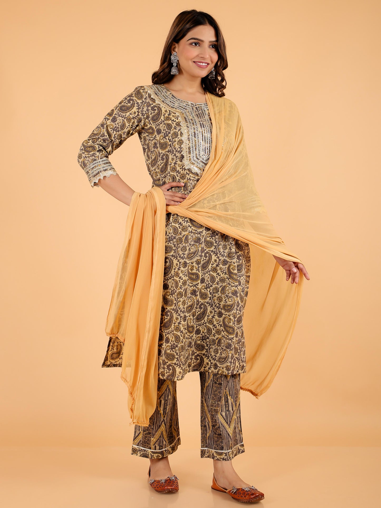 Chiffon Solid Beige Dupatta