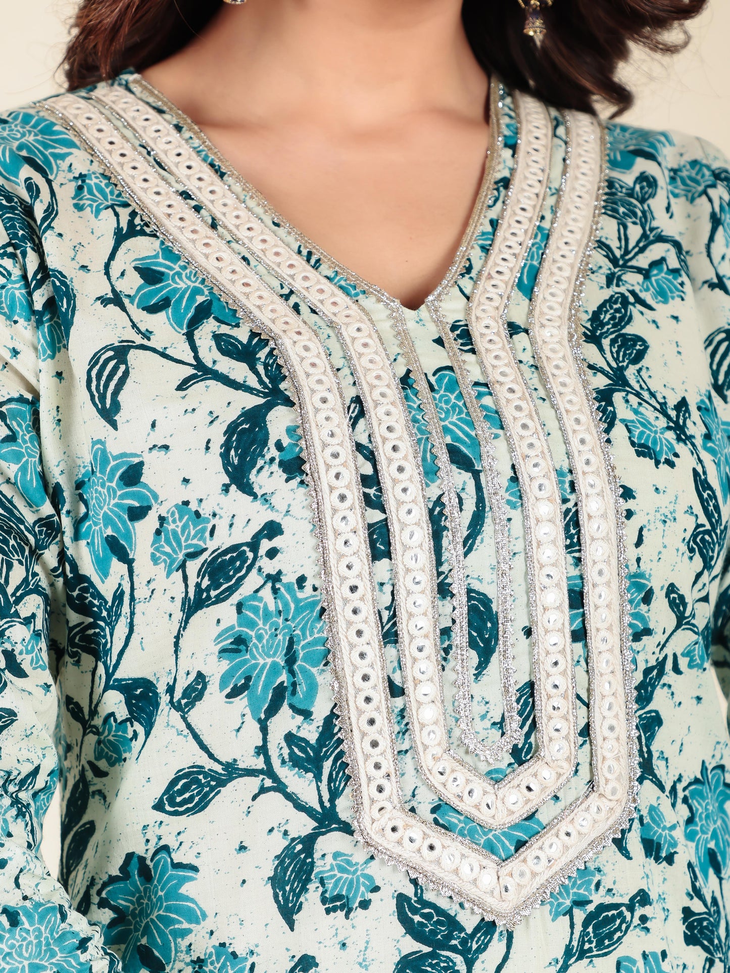 Soft Cotton Floral Straight Cream Kurta