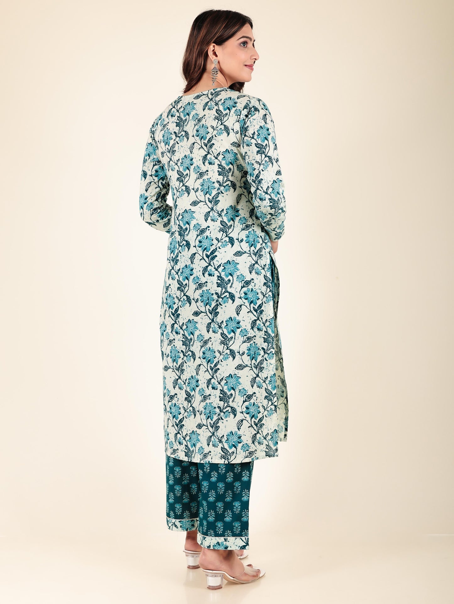 Soft Cotton Floral Straight Cream Kurta
