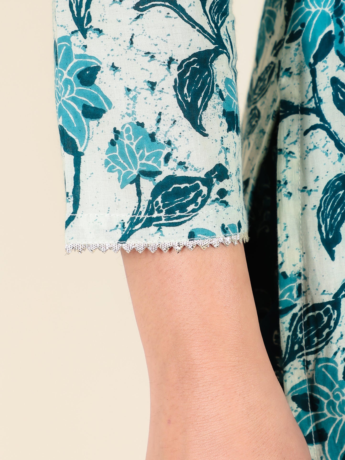Soft Cotton Floral Straight Cream Kurta