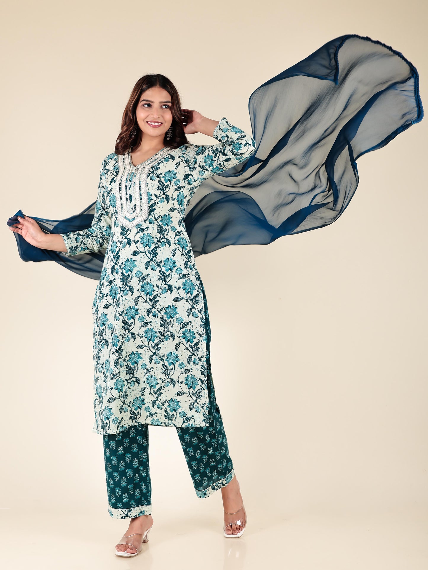 Chiffon Solid Blue Dupatta
