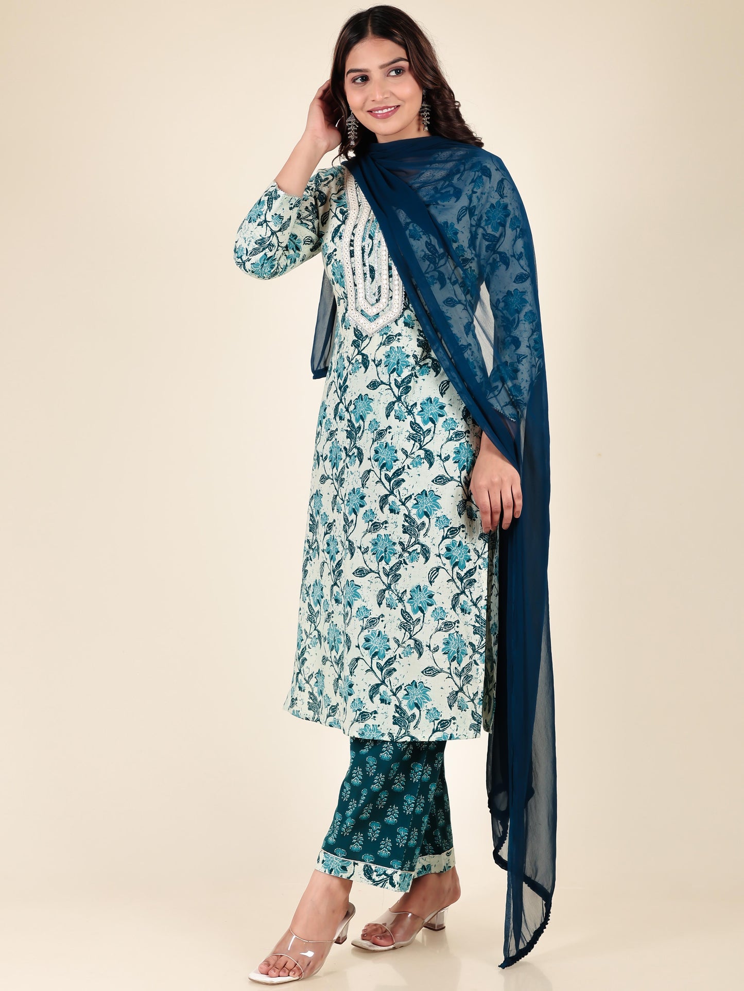Chiffon Solid Blue Dupatta