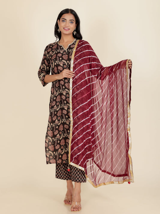 Soft Cotton Floral Straight Black Kurta