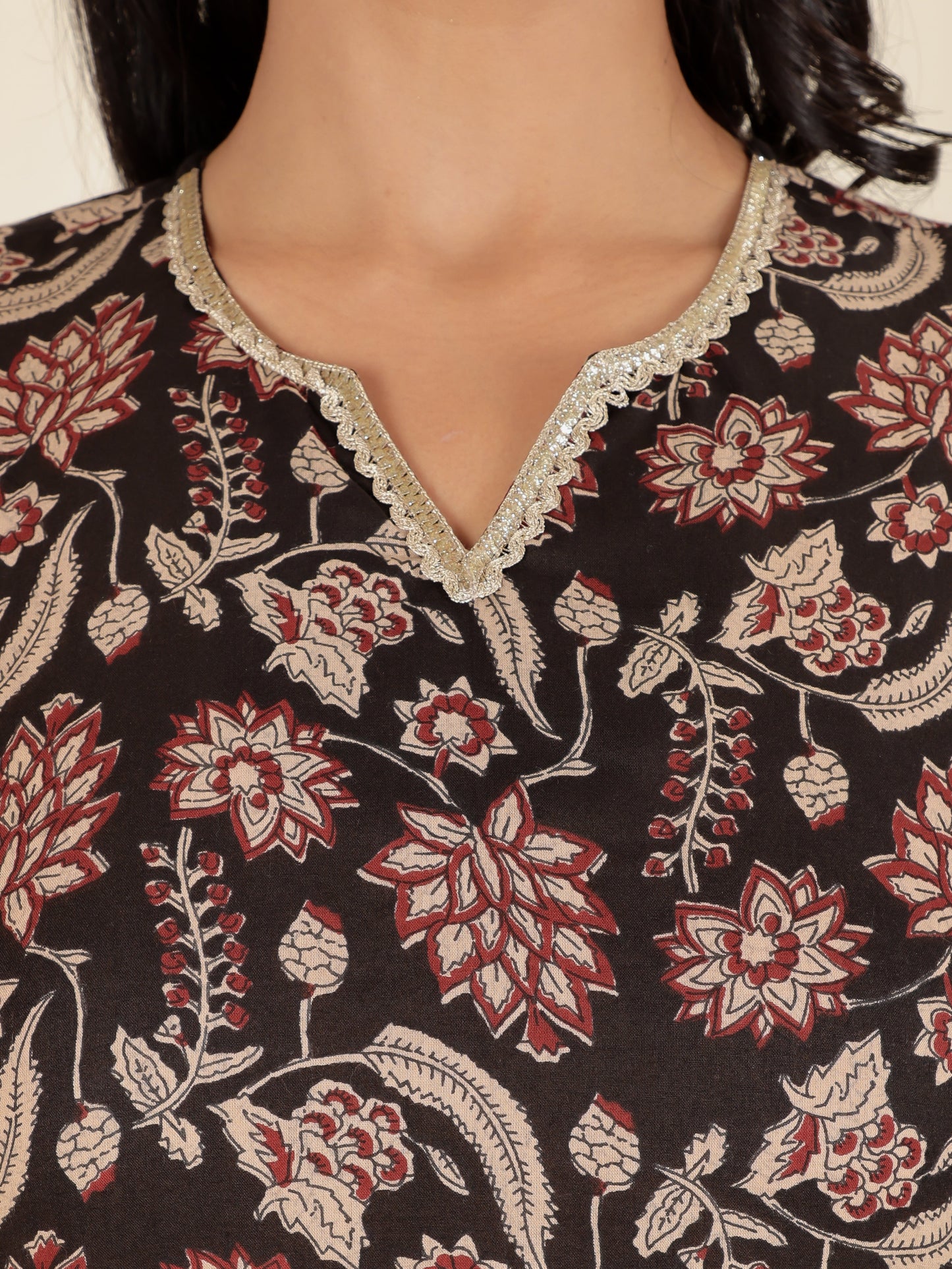 Soft Cotton Floral Straight Black Kurta