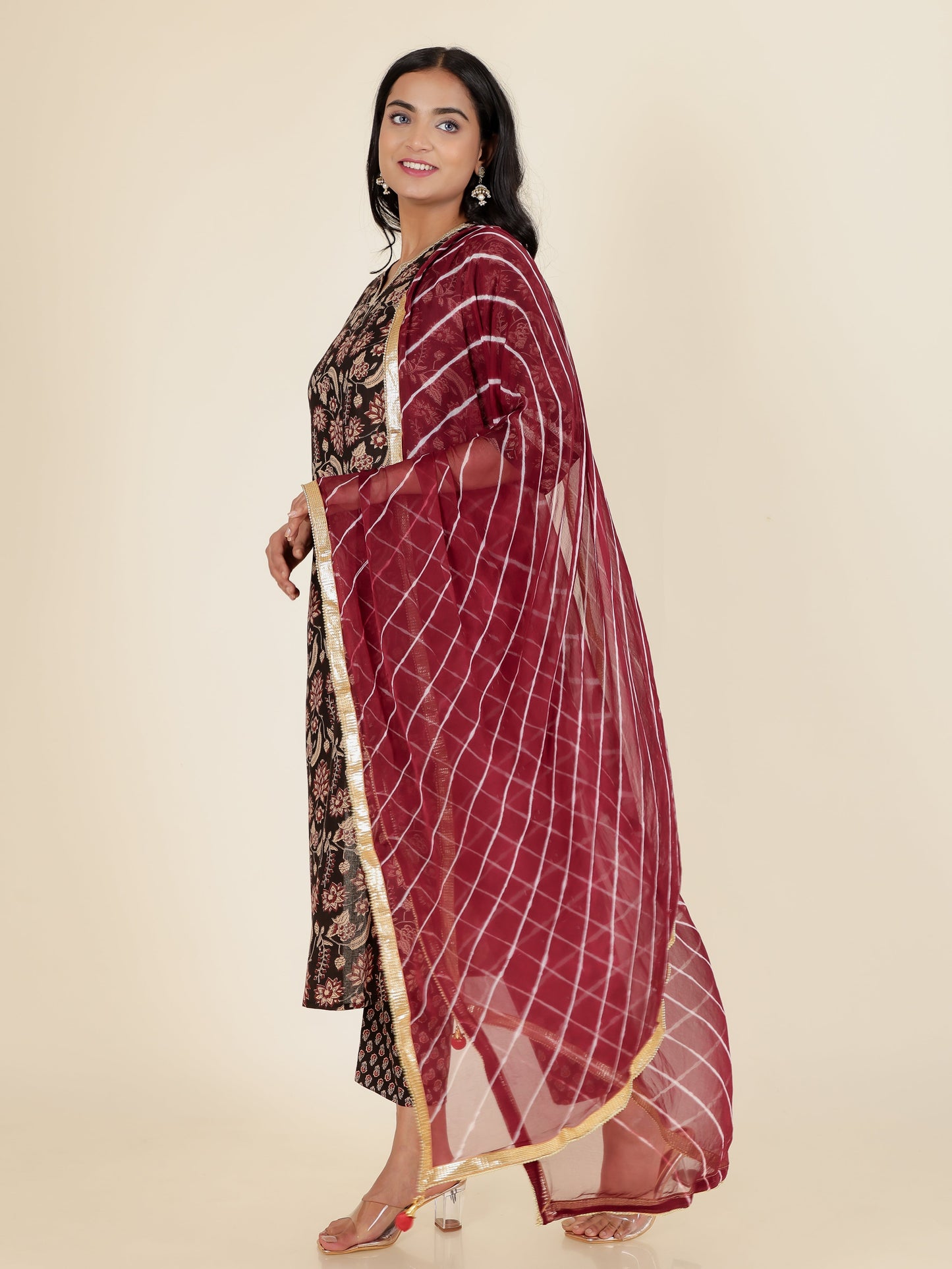 Soft Cotton Floral Straight Black Kurta