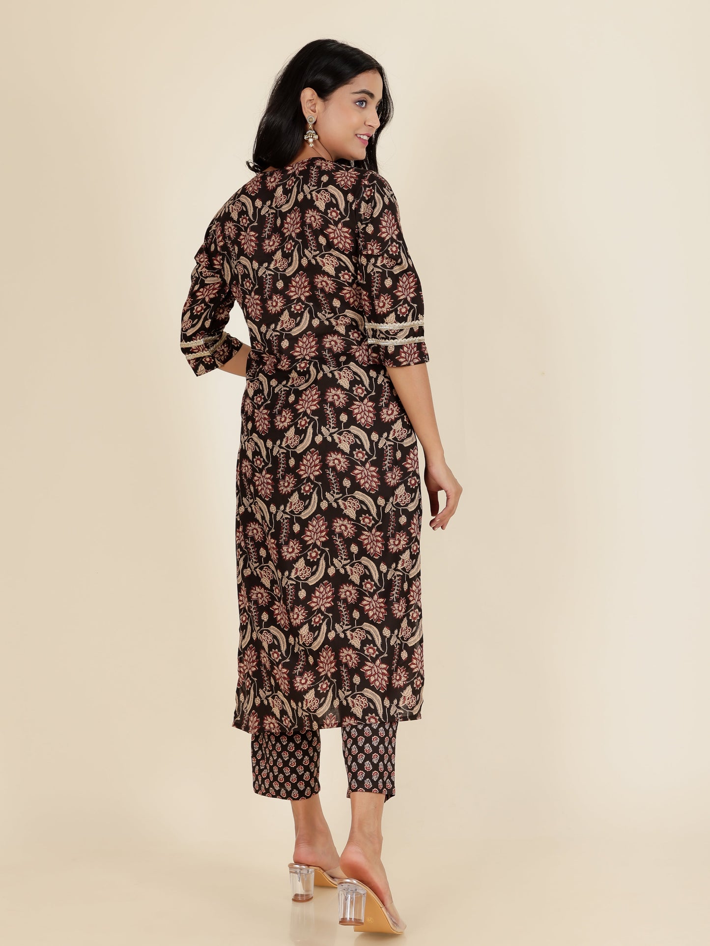 Soft Cotton Floral Straight Black Kurta