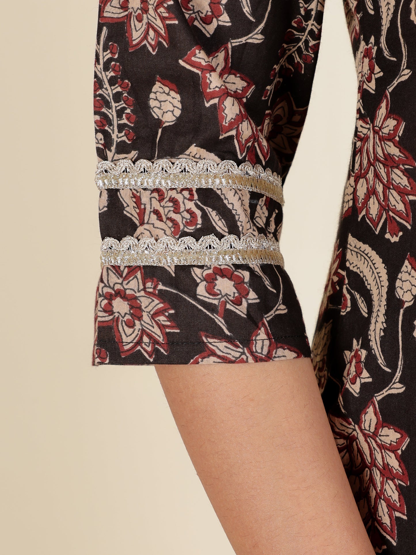 Soft Cotton Floral Straight Black Kurta