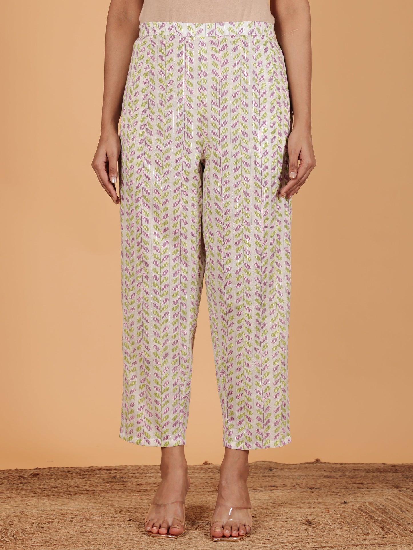 Lurex Cotton Floral Pant