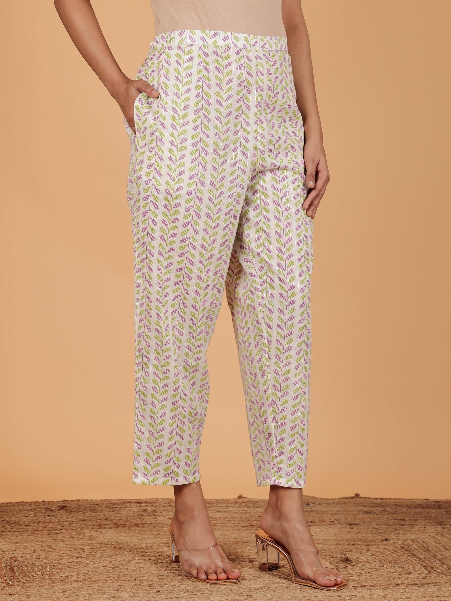 Lurex Cotton Floral Straight White Kurta