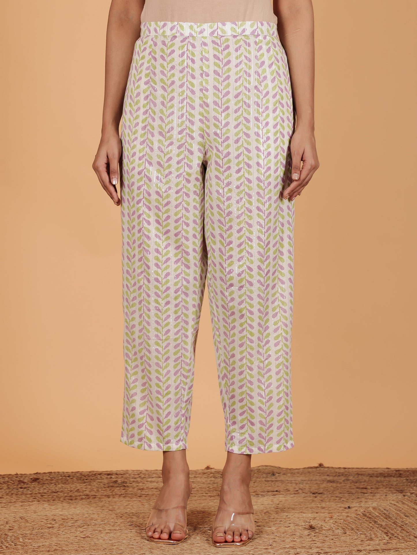 Lurex Cotton Floral Straight White Kurta