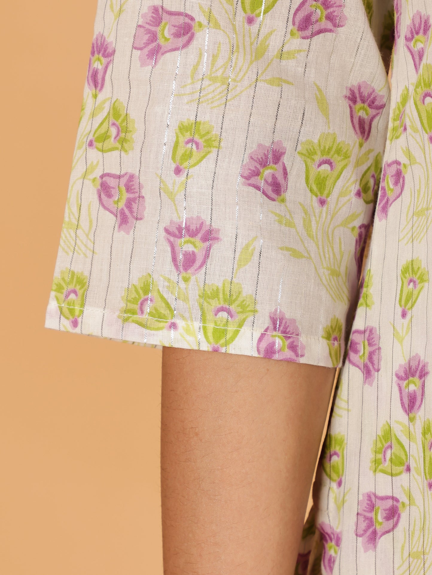 Lurex Cotton Floral Straight White Kurta