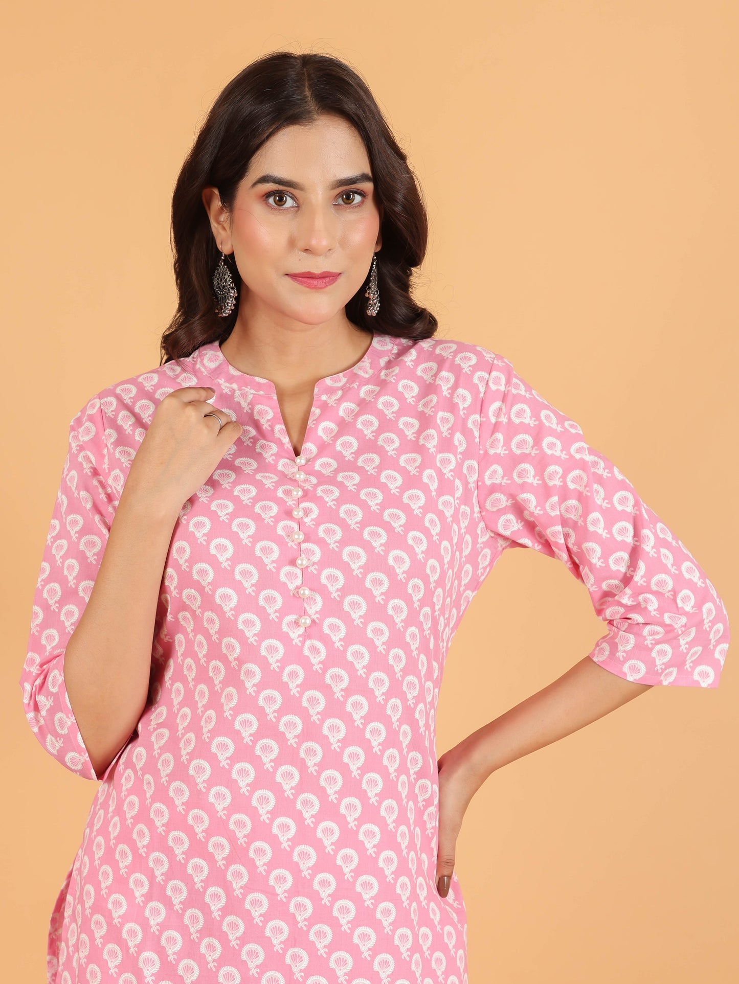 Soft Cotton Floral Straight Pink Kurta
