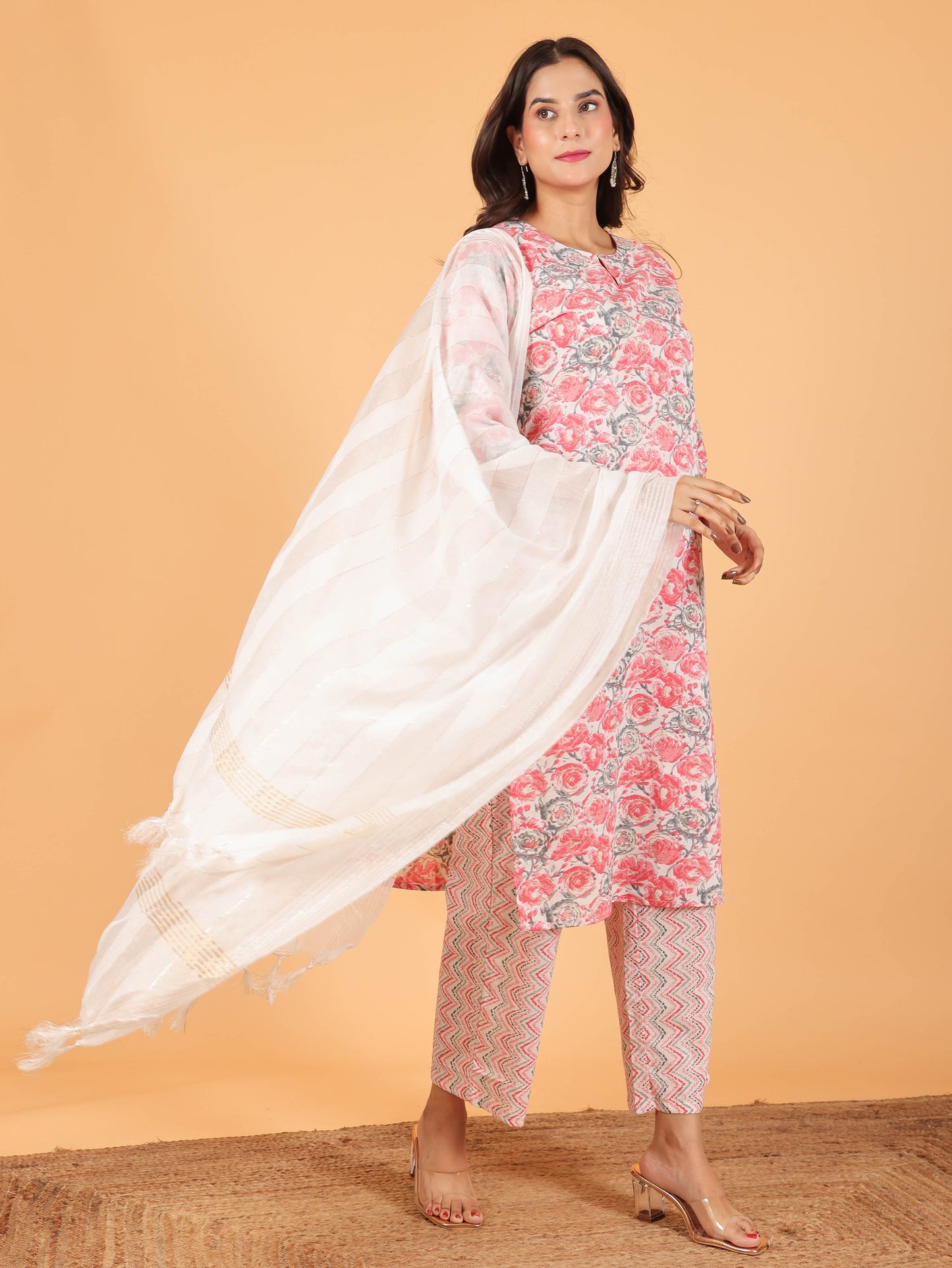 Soft Cotton Floral Straight Pink Kurta