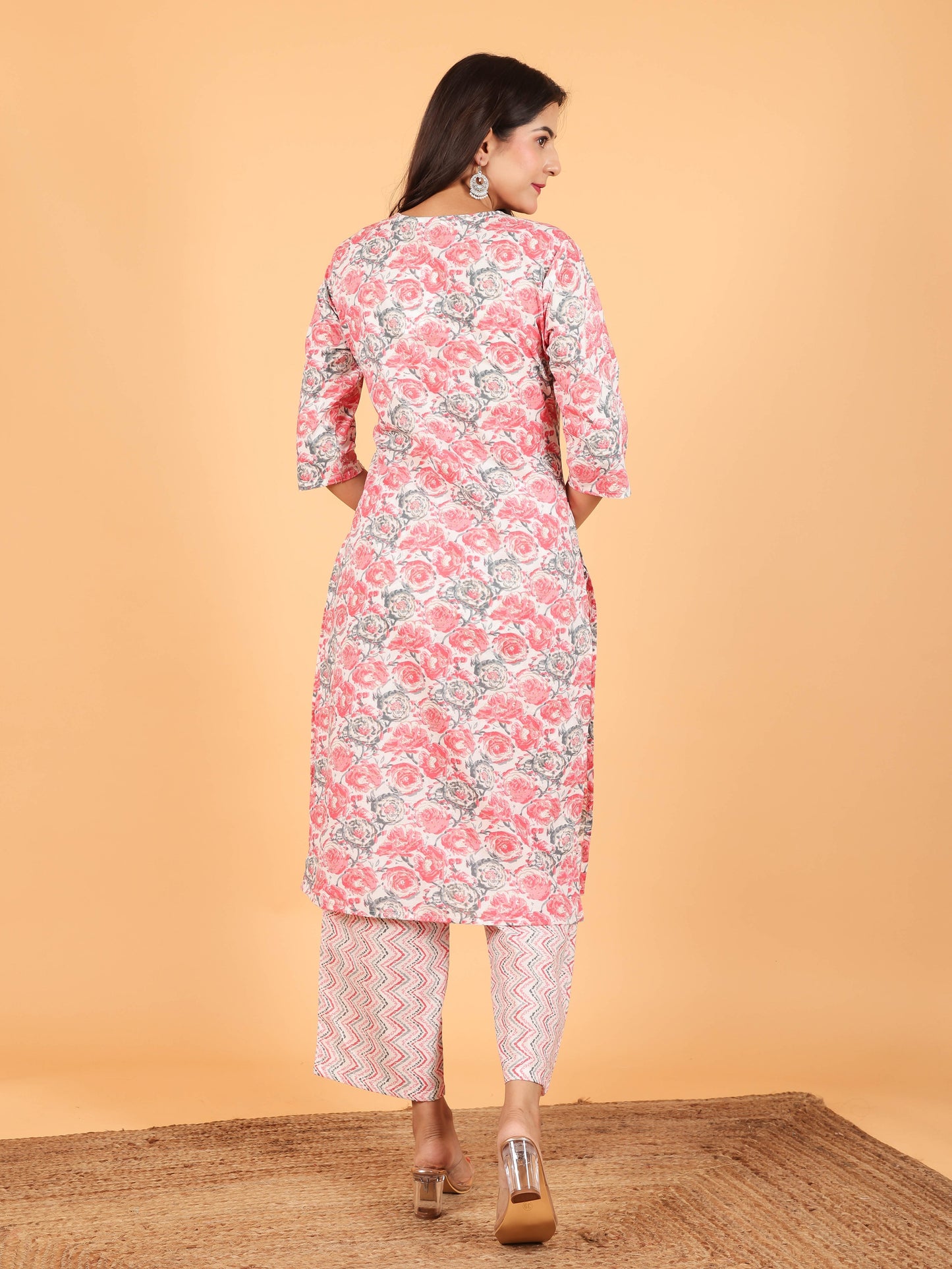 Soft Cotton Floral Straight Pink Kurta