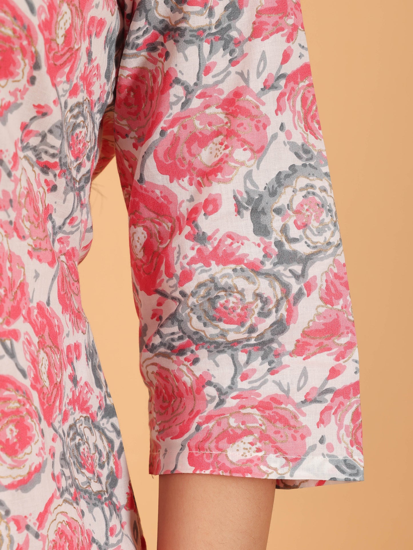 Soft Cotton Floral Straight Pink Kurta