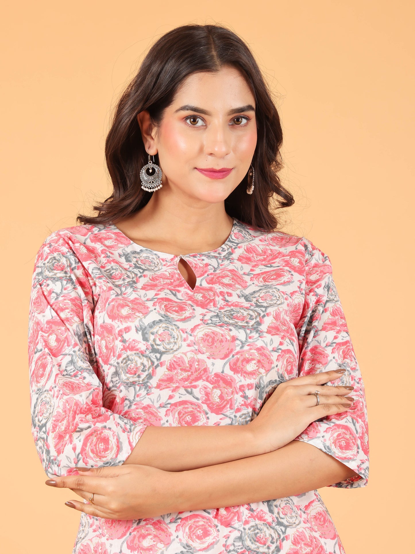 Soft Cotton Floral Straight Pink Kurta