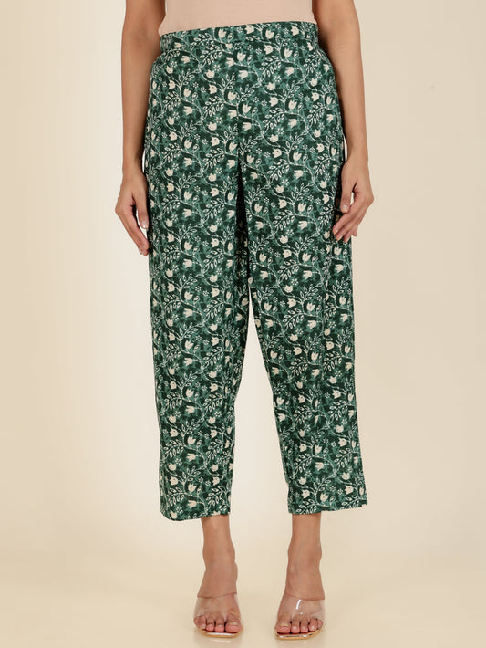 Soft Cotton Floral Green Tapered Trousers