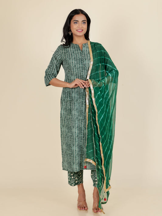 Soft Cotton Striped Straight Green Kurta