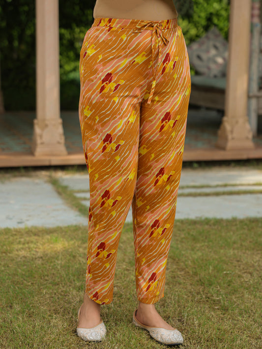 Soft Cotton Leheriya Yellow Tapered Trousers