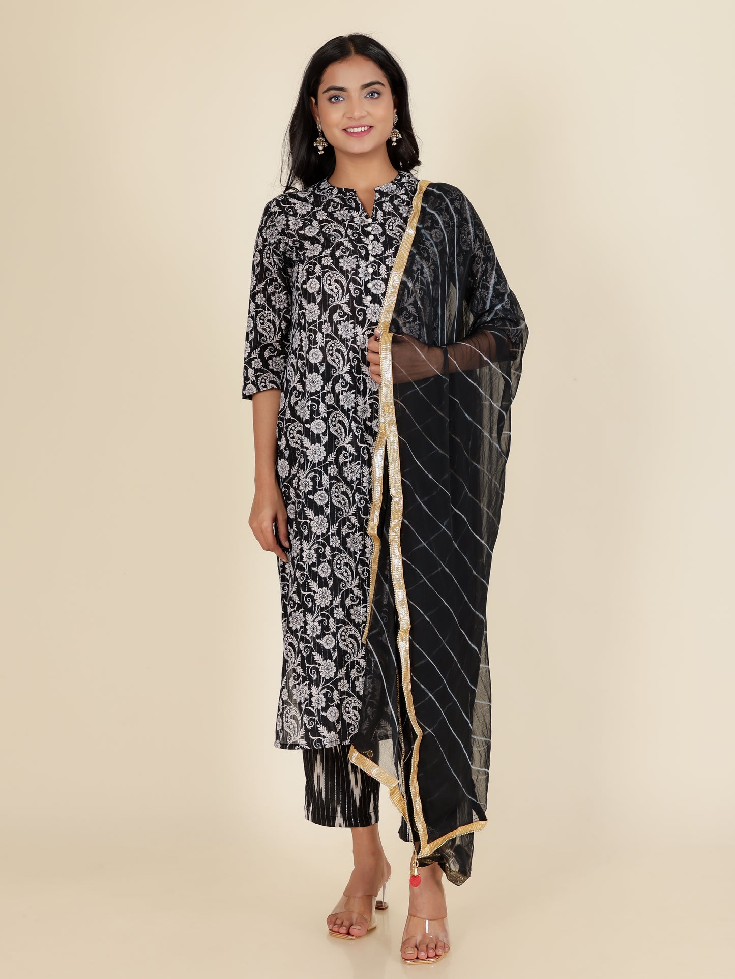 Voile Cotton Floral Black Dupatta